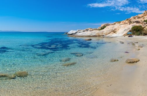 Beautiful beach of Mikri Vigla on Naxos island located 18 kilometres away from the capital. Cyclades, Greece