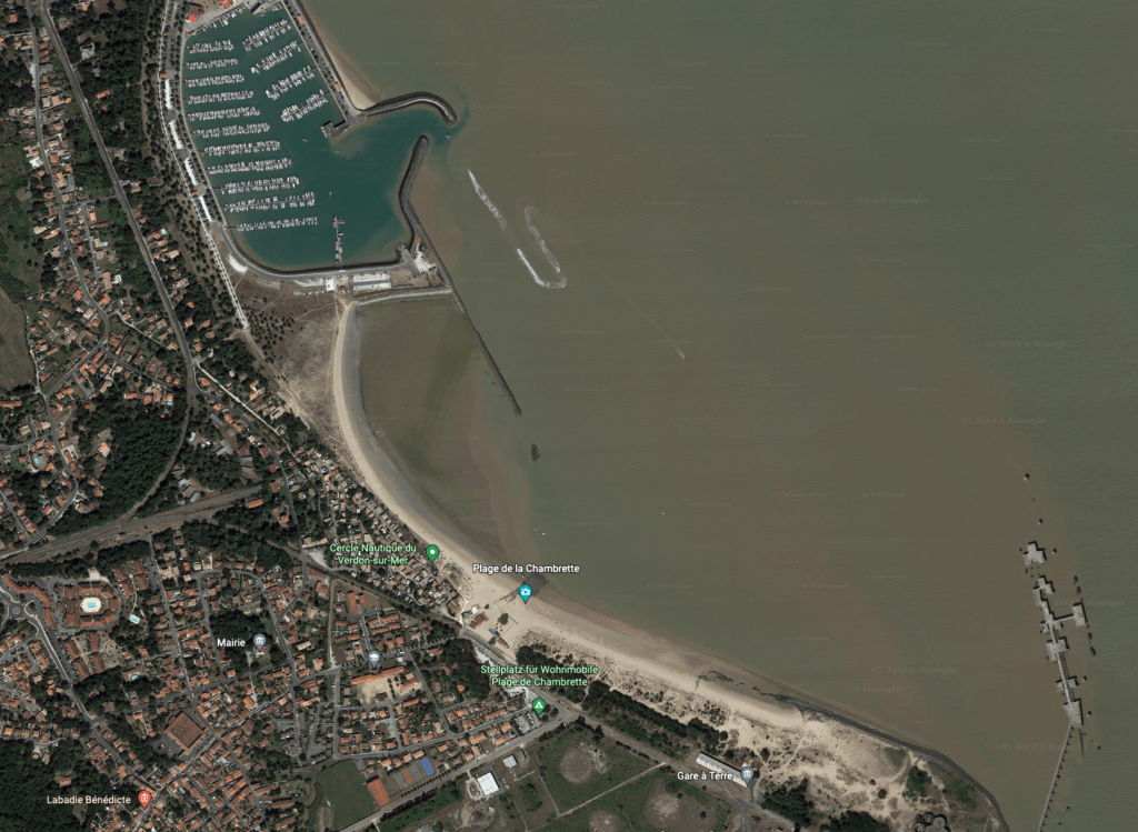 Vue satellite du spot de kite de la plage de la chambrette