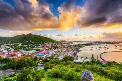 Marigot, Saint Martin town skyline in the Caribbean.